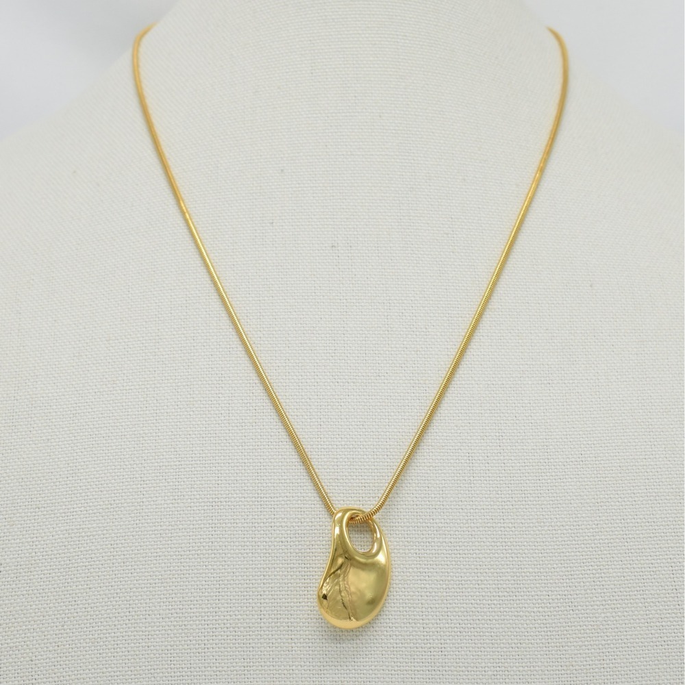 Vintage Monet Gold Necklace Liquid Metal Abstract Asymmetrical Drop Pendant 90s